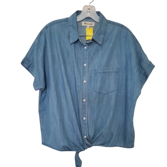 Madewell Tops - Madewell Chambray Tie Front Top Womens Medium Blue Button Front Short Sleeve *